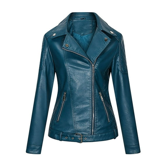 IROINNID Women's Faux Leather Jacket Long Sleeve Solid Color Notch Lapel Outwear, Leisure Leather Short Jacket with Pocket