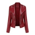 thumbnail image 1 of IROINNID Women's Faux Leather Jacket Notch Lapel Solid Color Long Sleeve Casual Slim Stand Zip Motorcycle Suit Belt Coat Jacket Tops, Red, 1 of 5
