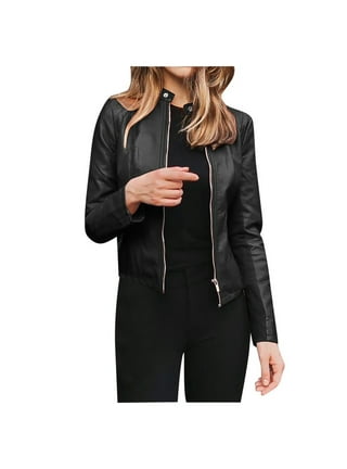 Black and Friday Deals Clearance Turilly Womens Jackets Ladies Clearance,  Women Cool Faux Leather Jacket Long Sleeve Zipper Fitted Coat Fall Short