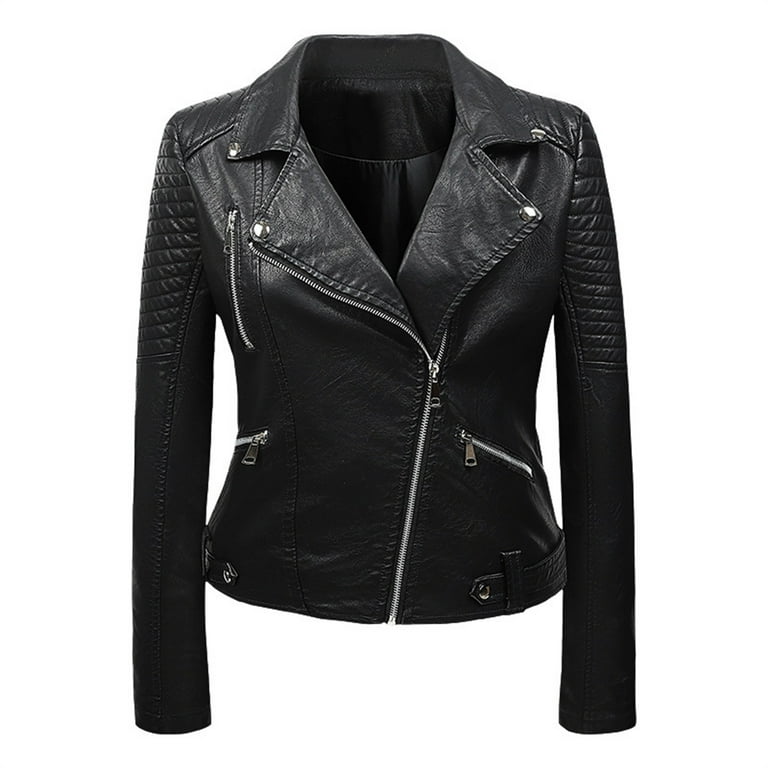IROINNID Women's Faux Leather Jacket Long Sleeve Notch Lapel