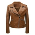 thumbnail image 1 of IROINNID Women's Faux Leather Jacket Long Sleeve Notch Lapel Casual Biker Moto Jacket,Brown, 1 of 3
