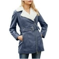 thumbnail image 1 of IROINNID Women's Faux Leather Jacket Long Sleeve Notch Lapel Casual Biker Moto Jacket with Pocket,Blue, 1 of 8