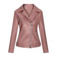 thumbnail image 1 of IROINNID Women's Faux Leather Jacket Long Sleeve Notch Lapel Casual Biker Zip Up Jacket Coat,Pink, 1 of 6