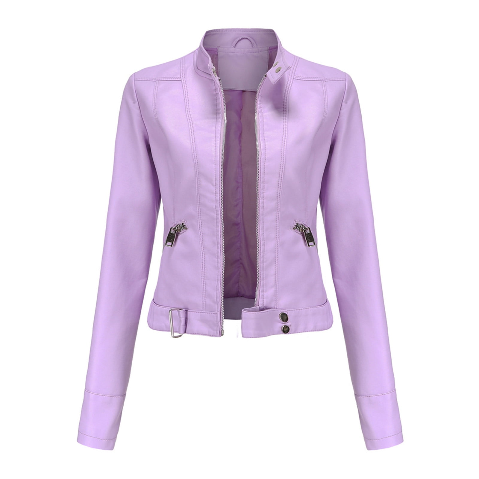 IROINNID Women's Faux Leather Jacket Long Sleeve Casual Biker Zip Up Jacket,Pink
