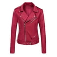 thumbnail image 1 of IROINNID Women's Faux Leather Jacket Long Sleeve Notch Lapel Casual Biker Zip Up Jacket,Red, 1 of 4