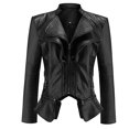 thumbnail image 1 of IROINNID Women's Faux Leather Jacket Savings Long Sleeve Peak Lapel Casual Biker Zip Up Jacket,Black, 1 of 7