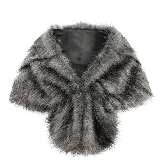 IROINNID Women's Faux-fur Classic Elegant Bridal Wedding Scarf Solid Long Shawl Stole Wrap Scarves,Gray