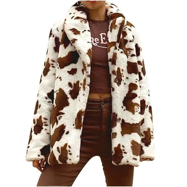 IROINNID Women's Faux-fur Jacket Long Sleeve Gradient Notch Lapel Outwear, Comfy Thick Warm Lapel Jacket Trench and Stylish Open Jacket