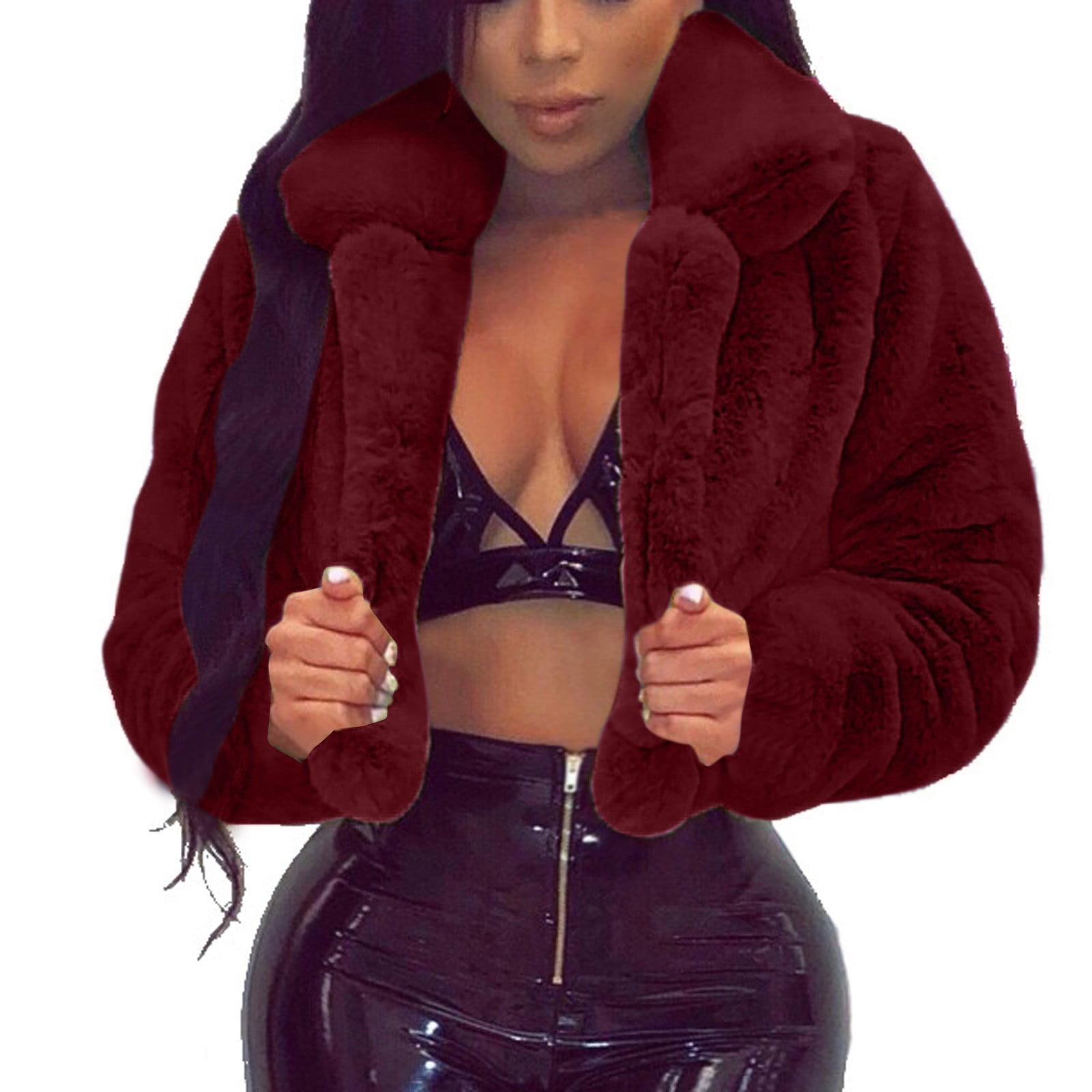 IROINNID Women's Faux-fur Jacket Long Sleeve Solid Color Outwear, Comfy ...