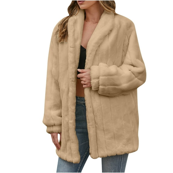 IROINNID Women's Faux-fur Jacket Long Sleeve Solid Color Outwear, Leisure Winter Warm Jackets Faux Jacket Warm Furry Faux Jacket Outerwear