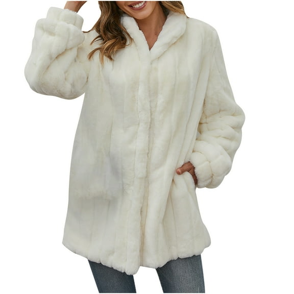 IROINNID Women's Faux-fur Jacket Long Sleeve Solid Color Outwear, Leisure Winter Warm Jackets Faux Jacket Warm Furry Faux Jacket Outerwear