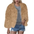 thumbnail image 1 of IROINNID Women's Faux-fur Jacket Long Sleeve Solid Color Round Neckline Outwear, Casual Warm Faux-furry Jacket Winter Short Outerwear, 1 of 6