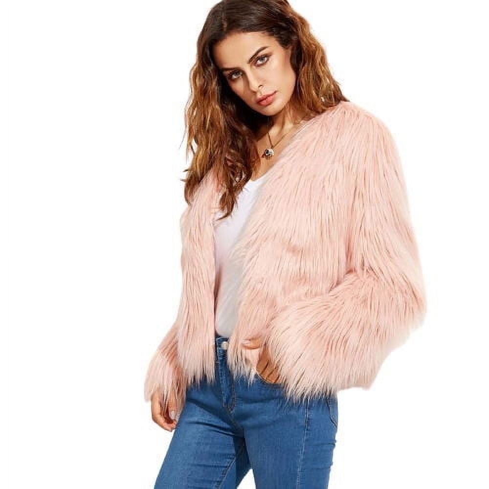 IROINNID Women's Faux-fur Jacket Long Sleeve Solid Color V-Neck Outwear ...