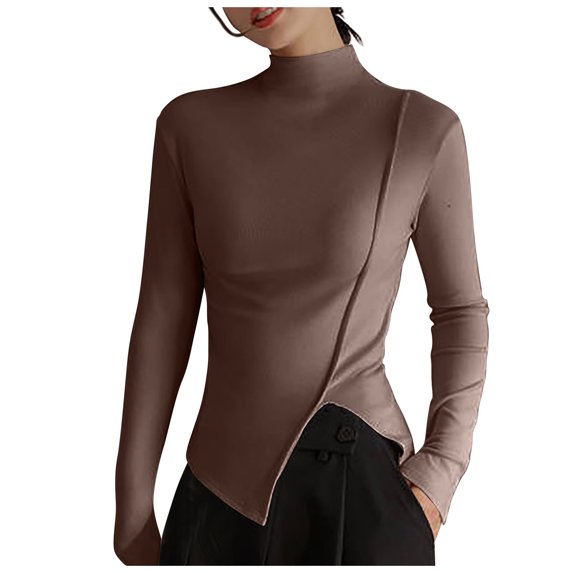 IROINNID Women's Four-Seasons Stretch Undershirts Double-sided Long Sleeve Turtleneck Lightweight Soft Underscrubs,Khaki
