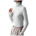 thumbnail image 1 of IROINNID Women's Four-Seasons Stretch Undershirts Double-sided Long Sleeve Turtleneck Lightweight Soft Underscrubs Solid Versatile Tops,White, 1 of 5