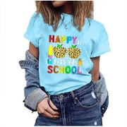 IROINNID Women's Happy 100th Day Of School Printed T-shirt Short Sleeve Casual Tops