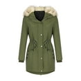 thumbnail image 1 of IROINNID Women's Hooded Parka Coat Solid Color Long Sleeve Warm Autumn And Winter Jacket Draw Back Outerwear Zipper Cardigan Keep Warm Pocket ooo, Army Green, 1 of 3