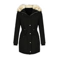 thumbnail image 1 of IROINNID Women's Hooded Parka Coat Solid Color Long Sleeve Warm Autumn And Winter Jacket Draw Back Outerwear Zipper Cardigan Keep Warm Pocket ooo, Black, 1 of 3