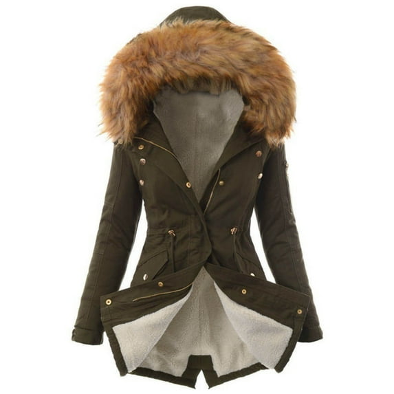 IROINNID Women's Hooded Parka Coat Solid Color Long Sleeve Warm Jacket Winter Lamb Woolen Outerwear, Army Green