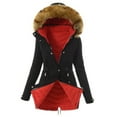 thumbnail image 1 of IROINNID Women's Hooded Parka Coat Solid Color Long Sleeve Warm Jacket Winter Woolen Outerwear, Red, 1 of 3