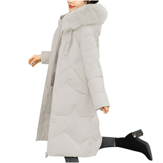 IROINNID Women's Hooded Puffer Coat Solid Color Long Sleeve Warm Casual Zippers Loose Bomber Warm Coat Tops, White