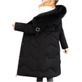 thumbnail image 1 of IROINNID Women's Hooded Puffer Coat Solid Color Long Sleeve Warm Casual Zippers Loose Warm Coat Tops, Black, 1 of 4