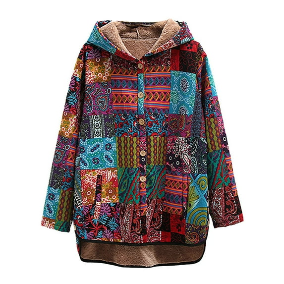 IROINNID Women's Hooded Winter Jacket Coat Print Long Sleeve Warm Loose Plus Velvet Coat Tops, Sky Blue