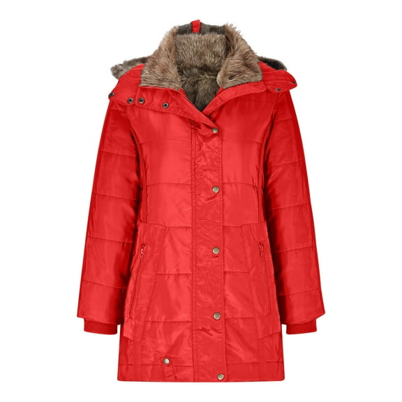 IROINNID Women's Hooded Winter Jacket Coat Solid Color Long Sleeve Warm Autumn Open Front Loose Zipper Coat Tops, Red