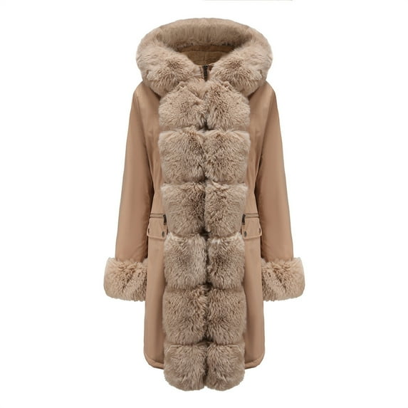 IROINNID Women's Hooded Winter Jacket Coat Solid Color Long Sleeve Warm Autumn And Winter Jacket Outerwear Zipper Cardigan With Detachable Woolen Keep Warm Coat Tops, Khaki