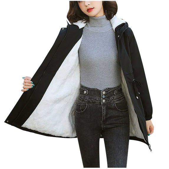 IROINNID Women's Hooded Winter Jacket Solid Color Long Sleeve Warm Comfy Stylish Fashion Sweater Casual Long Cardigan Tops, Black