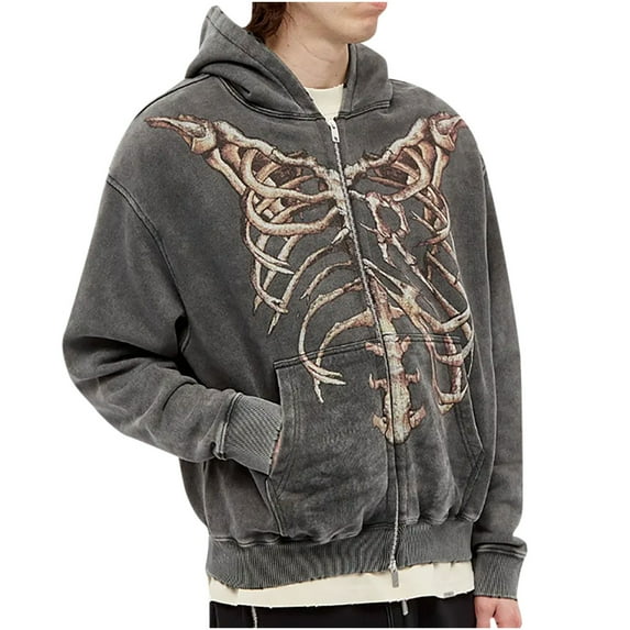 IROINNID Women's Hooded Zip Up Jacket Print Long Sleeve Comfy Adult Casual Individuality Zipper Innovative Loose Tops Coat, Gray