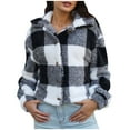 thumbnail image 1 of IROINNID Women's Jacket Shearling Jacket Turndown Lapel Plaid Long Sleeve Leisure Lattice Recreational Coat Tops, Black, 1 of 6