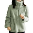 thumbnail image 1 of IROINNID Women's Jacket Shearling Jacket Turndown Lapel Solid Color Long Sleeve Loose Coral Zipper Sweater, Plush Thickened Double-sided Warm High Coat, Green, 1 of 5