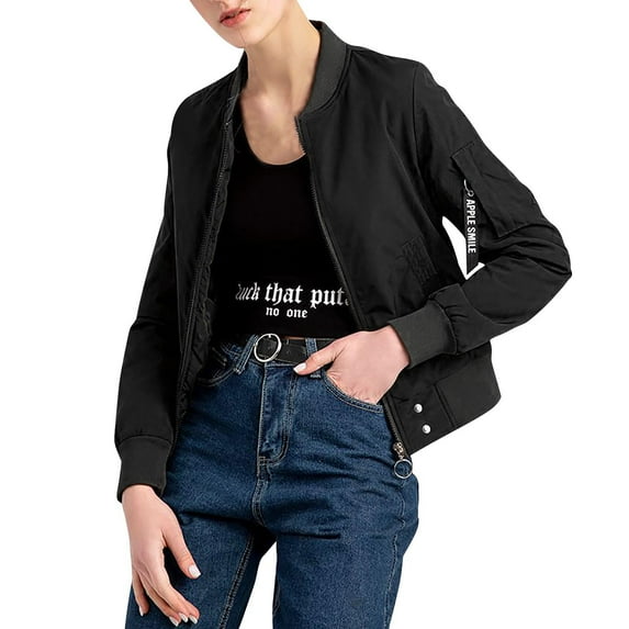 IROINNID Women's Jacket Stand Collar Solid Color Long Sleeve Leisure Sweatshirt Button Slim Zipper Jacket Warm Coat Tops, Black