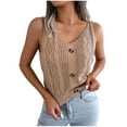 thumbnail image 1 of IROINNID Women's Knitting Sexy Tops Solid Color V-Neck Elegant Button Button Top On Sale, 1 of 2