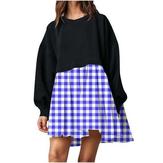 IROINNID Long Sleeve Dress for Women Loose Round Neck Long Sleeve Comfy Printing Dresses ,Purple