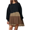 thumbnail image 1 of IROINNID Women's Large Size Long Lantern Sleeve Short Dress Crewneck Tie Waist Knit Cocktail Dress, 1 of 5