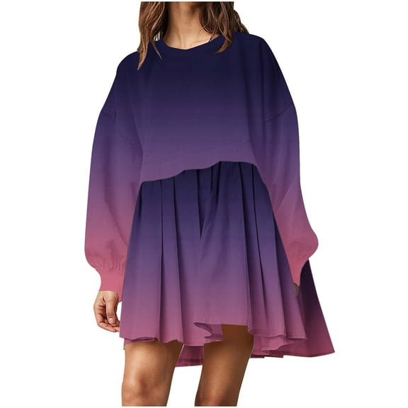 IROINNID Women's Large Size Long Lantern Sleeve Short Dress Crewneck Tie Waist Knit Cocktail Dress