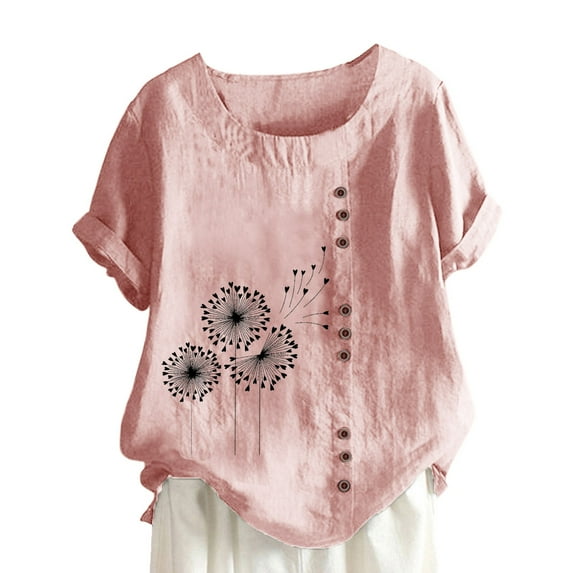 IROINNID Women's Leisure Casual Round Neck Short Comfy Sleeve Graphic Printing Loose Shirt Tops Spring