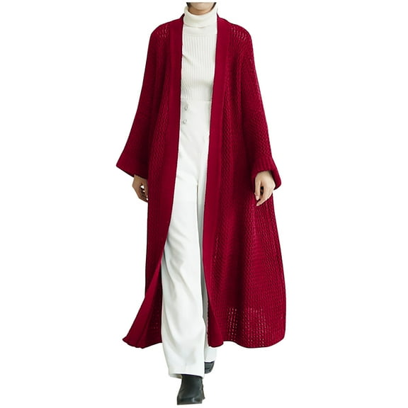 IROINNID Women's Leisure Long Solid Color Cardigan Long Sleeve Outwear, Wine