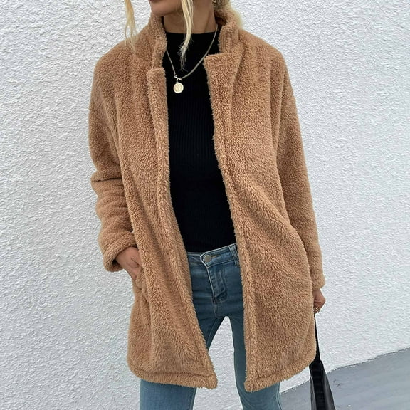 IROINNID Women's Leisure Short Coat Solid Color Open Front Long Sleeve Outwear, Gold