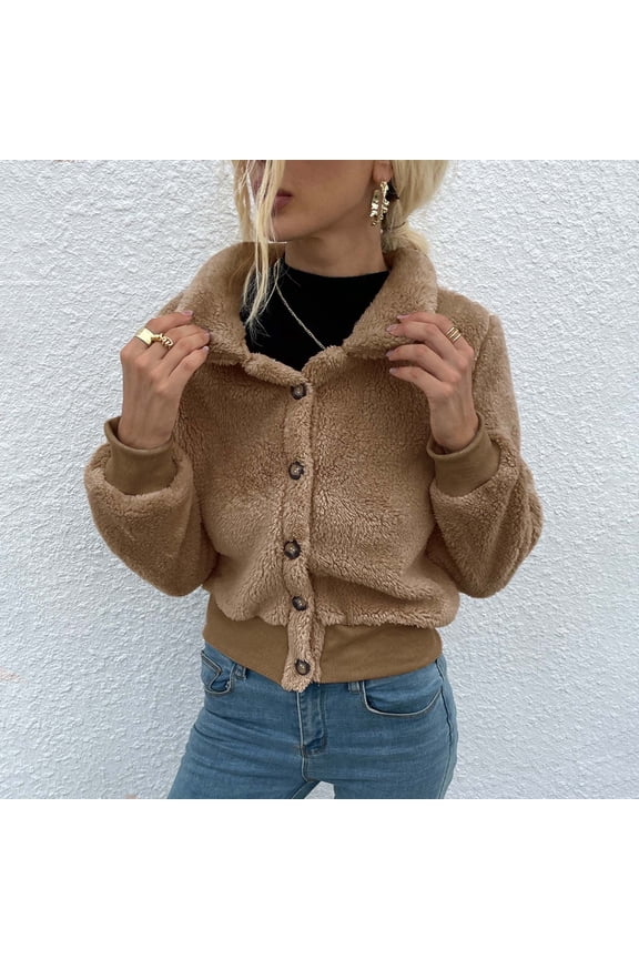 Women's Leisure Short Jacket Solid Color Blouson Jacket Long Sleeve Outwear, Khaki