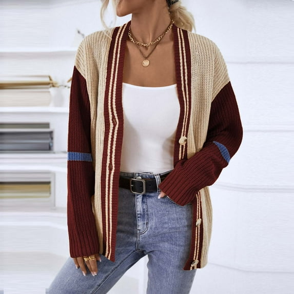 IROINNID Women's Leisure Short Solid Color Cardigan Long Sleeve Outwear, Watermelon Red