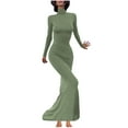 thumbnail image 1 of IROINNID Women's Long Sleeve Dress: Casual Round Neck Dresses Twist Waist Ribbed Knit Bodycon Slit Cocktail Party Dress, 1 of 6