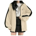 thumbnail image 1 of IROINNID Women's Long Sleeve Hooded Coat Thigh-Length Solid Color Casual Pocket Zipper Medium And Long Tops Sweatshirts Pullover, Beige, 1 of 6