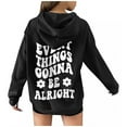 thumbnail image 1 of IROINNID Women's Long Sleeve Hoodie Mid-Length Graphic Prints Stylish Sweatshirts Drawstring Tops With Pocket, Black, 1 of 7