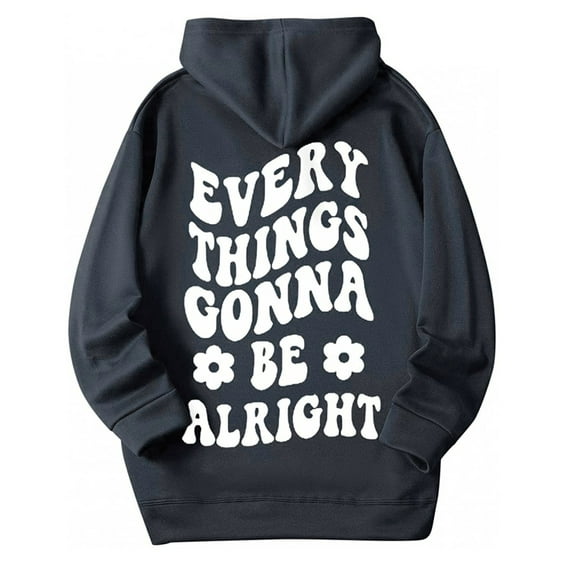 IROINNID Women's Long Sleeve Hoodie Mid-Length Graphic Prints Stylish Sweatshirts Drawstring Tops With Pocket, Gray