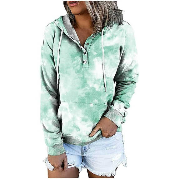 IROINNID Women's Long Sleeve Hoodie Mid-Length Print Leisure Cowl Neck Sweatshirts Sweaters Drawstring Tops, Green