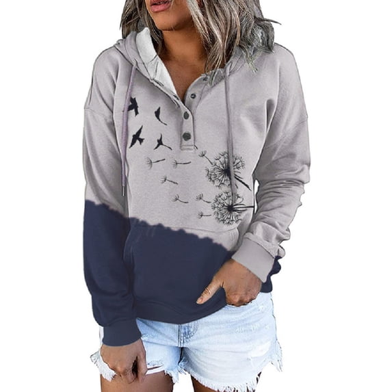 IROINNID Women's Long Sleeve Hoodie Mid-Length Print Leisure Ladies Autumn And Winter Wide Cat Door Sweater, Black