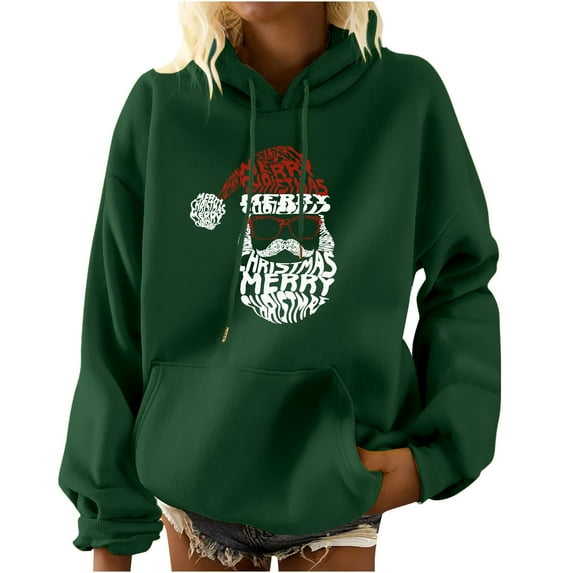 IROINNID Women's Long Sleeve Hoodie Mid-Length Print Leisure Pocket Shirt Pullover Sweatshirts, Green